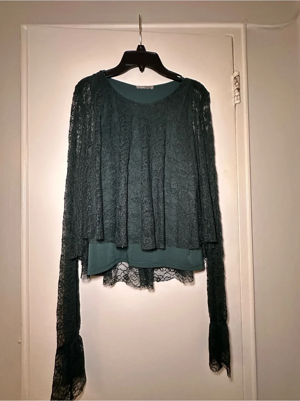 Zara Dark Teal Lace Long-Sleeve Layered Top